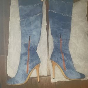 Denim Knee High Boots